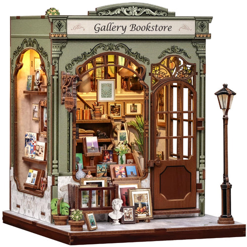Book Nook Bausatz Galerie-Buchhandlung Holz mit LED-Beleuchtung