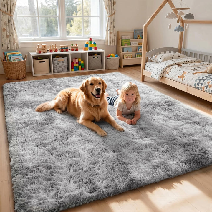 Hochflor Teppich Batik Hellgrau 200x300 cm mit Antirutsch - Bild 9