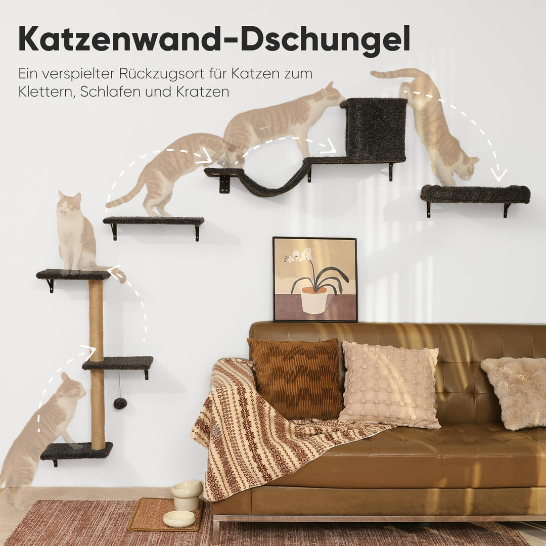 Katzen Kletterwand Set 10-teilig Multiplexholz mit Hängematte bis 18 kg - Bild 2