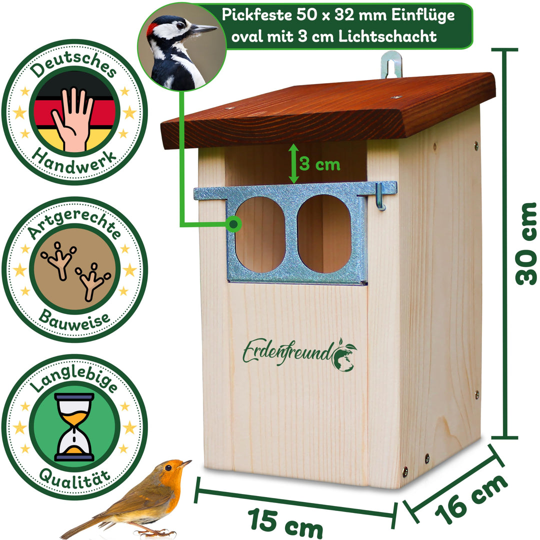 Nistkasten Rotkehlchen Rotschwänzchen Massivholz mit Marderschutz - Bild 3