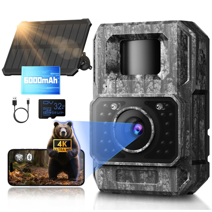 Wildkamera Solar 4K 64MP WLAN App-Steuerung Nachtsicht 6000mAh