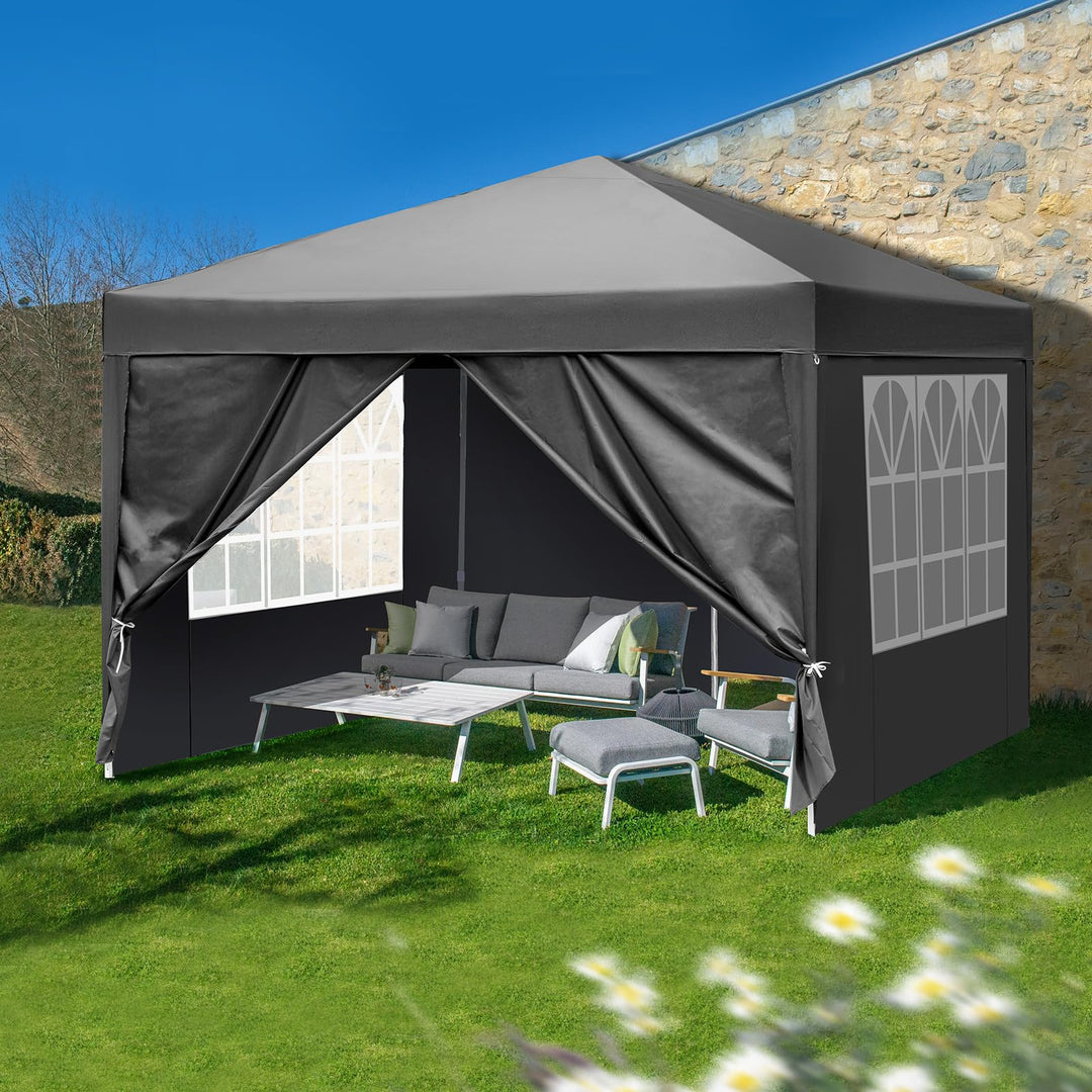 Faltpavillon 3x3m 420D Oxford mit 4 Seitenteilen Grau - Bild 2