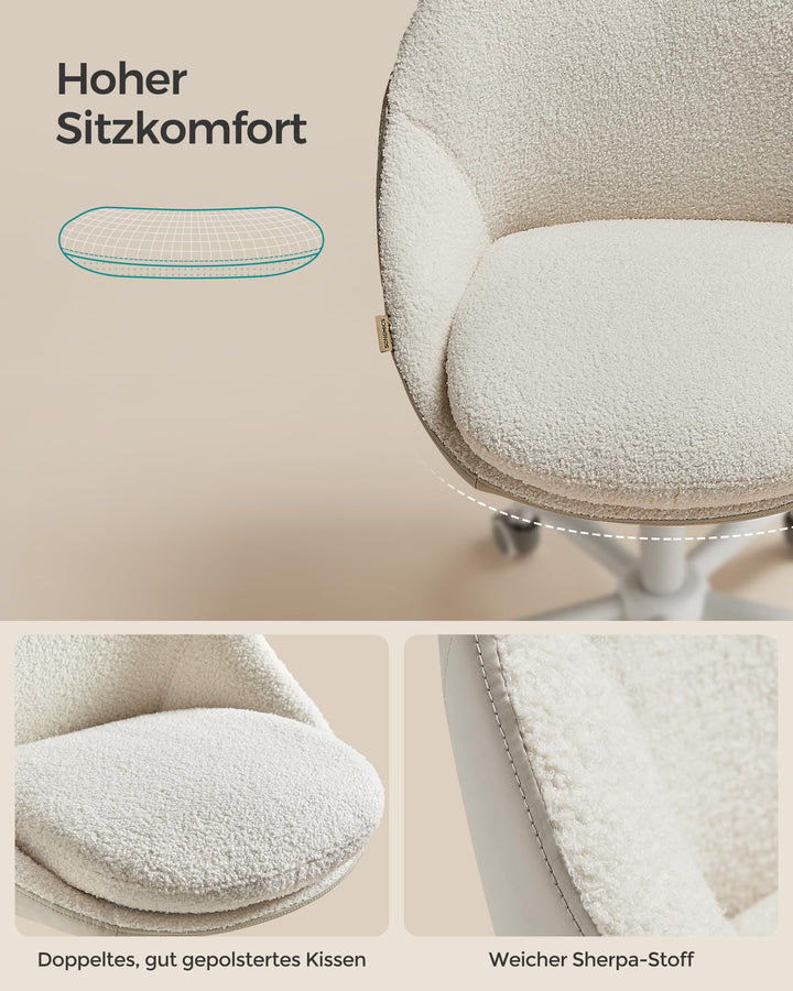 Schreibtischstuhl Sherpa-Bezug höhenverstellbar ohne Armlehnen 60x60cm - Bild 6