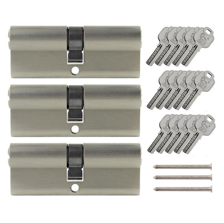 Zylinderschloss 80 mm gleichschliessend 3er-Set Stahl/Messing 15 Schlüssel