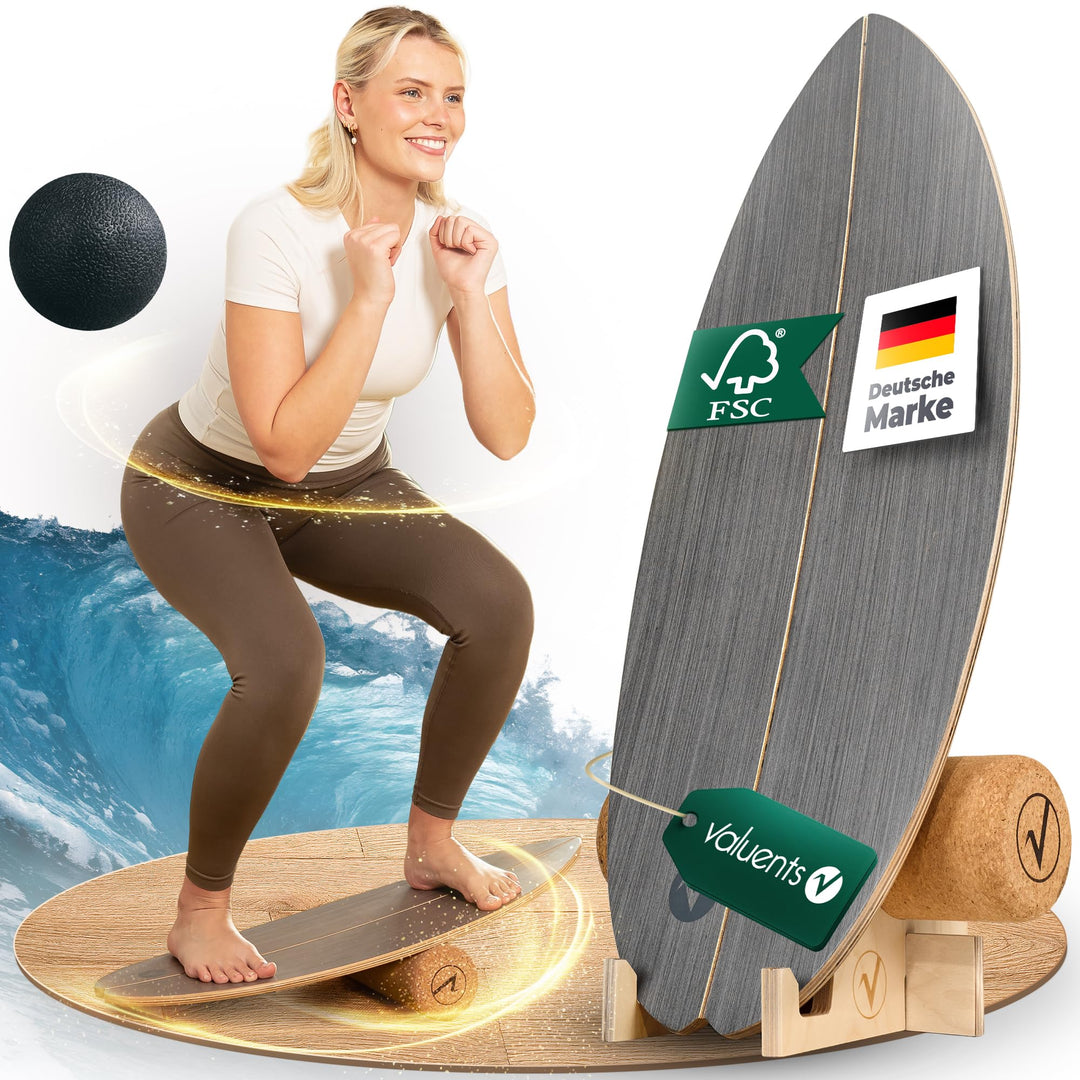 Balance Board Holz mit Korkrolle, Halterung und Trainingsball Stone Grey - Bild 8