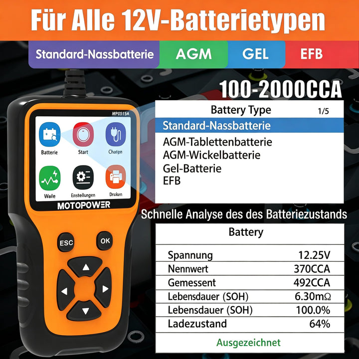 Autobatterietester 12V 100-2000 CCA mit LCD-Display und Lichtmaschinenprüfung - Bild 7