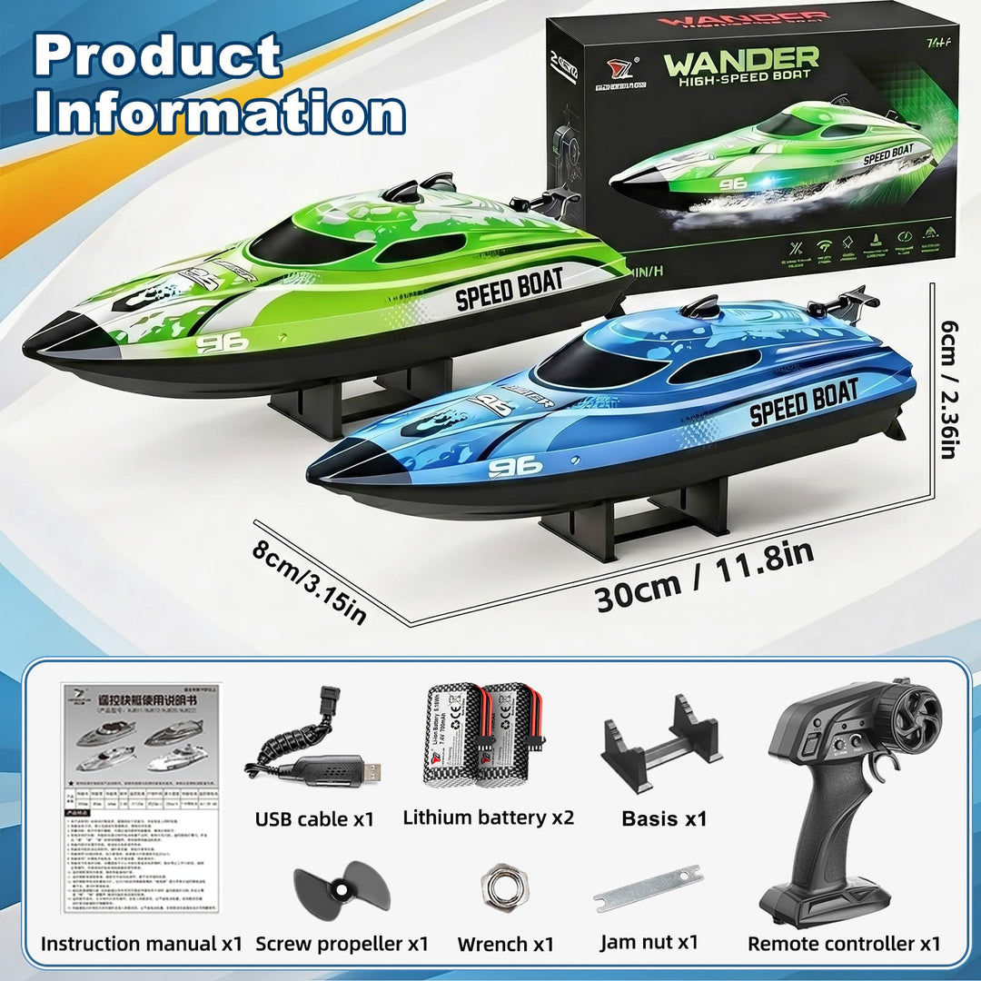 RC Boot 25 km/h mit LED-Licht und 120m Reichweite, Grün