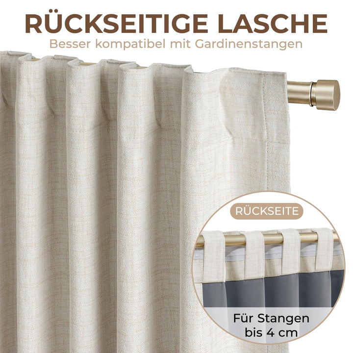 Verdunklungsvorhänge 100% Blickdicht Hellbeige 2er-Set 245x140 cm - Bild 7