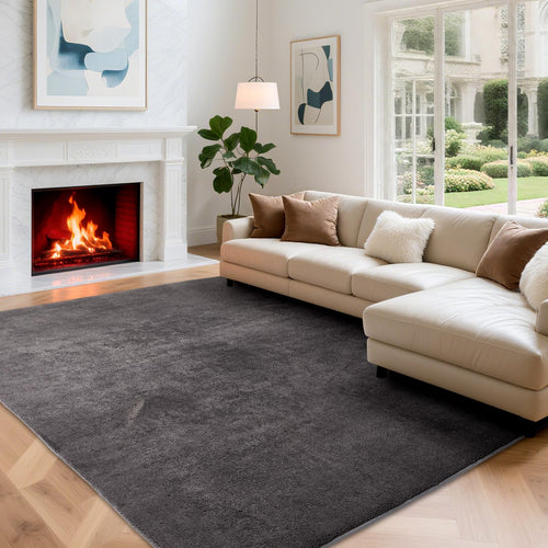 Kurzflor Teppich flauschig weich 140x200 cm Dunkelgrau Wohnzimmer