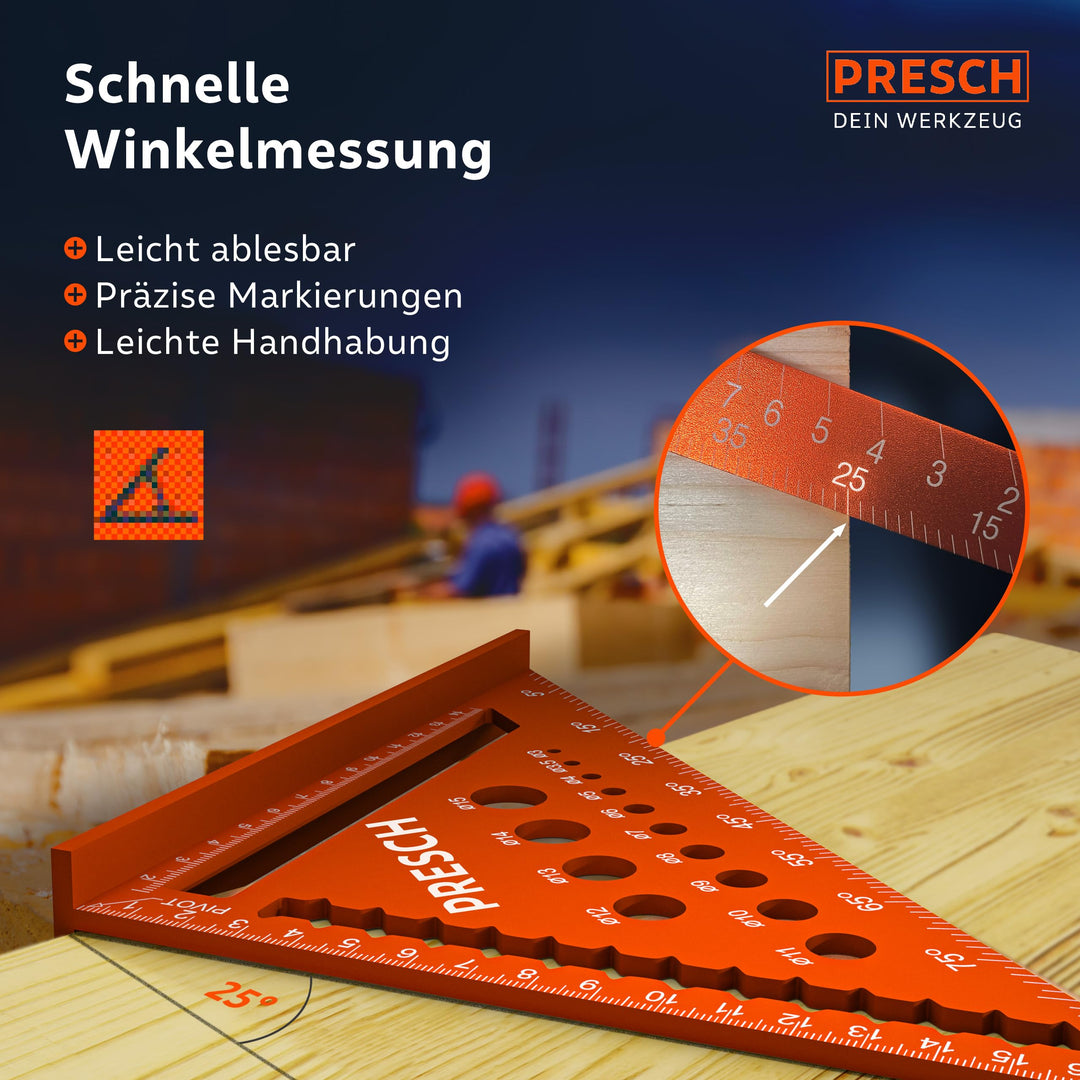 Zimmermannswinkel Set Aluminium 180mm &amp; 300mm mit Bohrlehre und Notizfläche - Bild 4