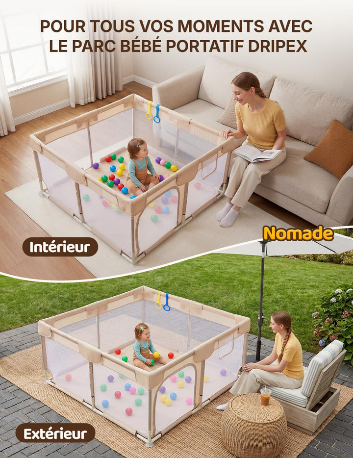 Laufstall Baby 124x124cm atmungsaktiv mit Spielzeug Kaffeebraun - Bild 9