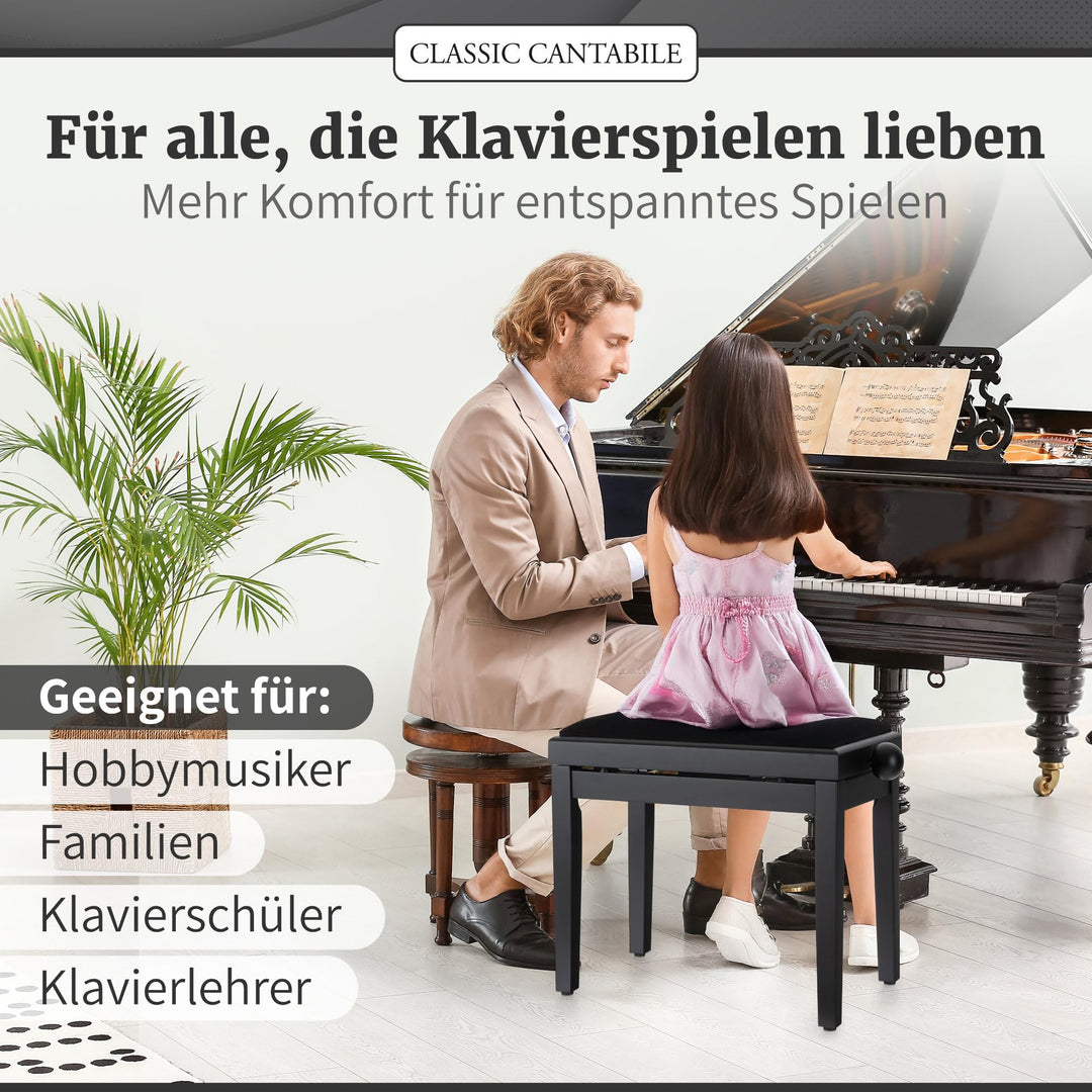 Klavierbank höhenverstellbar 47-56 cm gepolstert Kordbezug schwarz - Bild 5