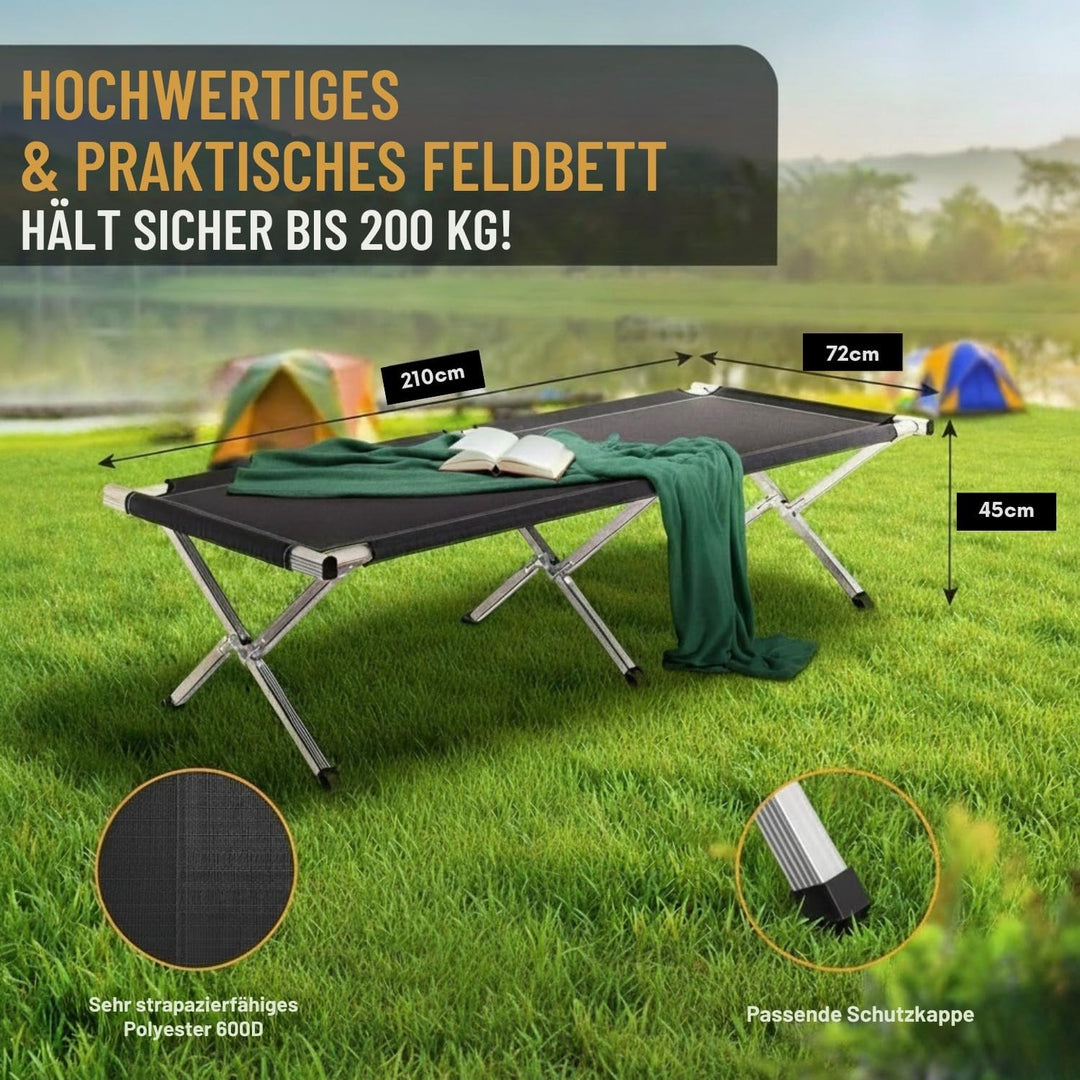 Feldbett XXL 210x72x45 cm Stahl-Alu bis 200 kg für Camping - Bild 3