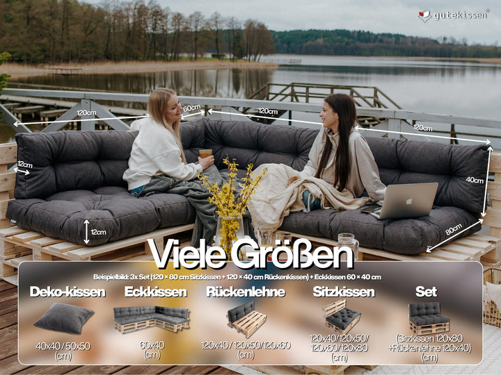 Palettenkissen gesteppt 120x60 cm Anthrazit für Gartensofa - Bild 2