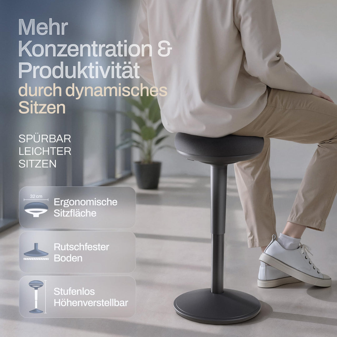 Ergonomischer Bürohocker höhenverstellbar mit Schwingeffekt, Schwarz - Bild 3