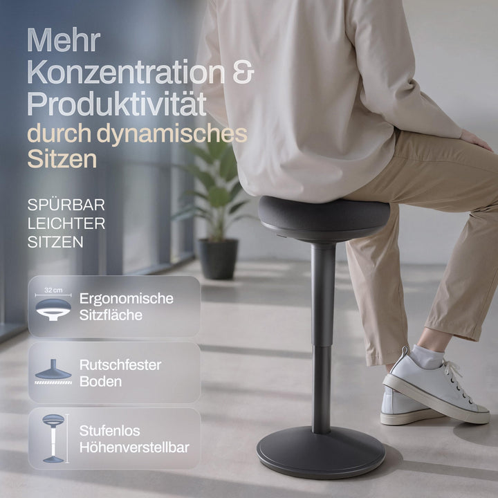 Ergonomischer Bürohocker höhenverstellbar mit Schwingeffekt, Schwarz - Bild 3