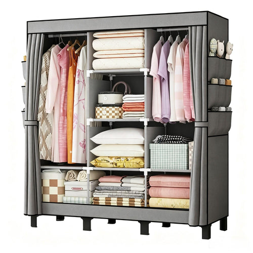 Kleiderschrank Stoff faltbar 130x45x172cm mit Kleiderstange Grau