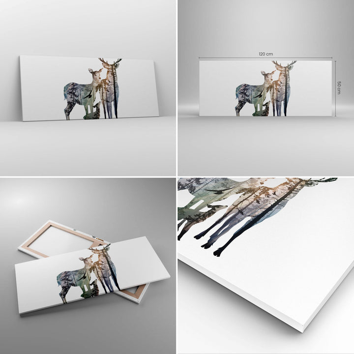 Leinwandbild Hirsch Familie Illustration 120x50cm Wanddeko - Bild 2