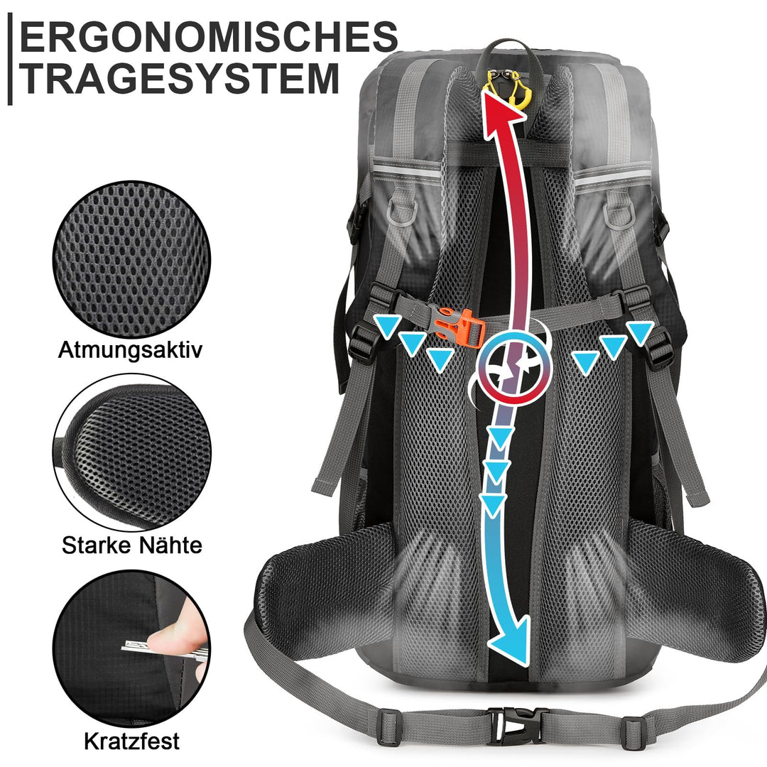 Wanderrucksack 50L mit Regenhülle Polyester/Nylon für Trekking Camping - Bild 6