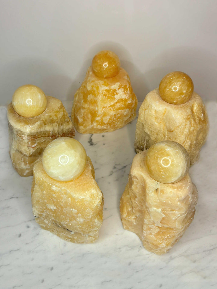 Kugelbrunnen Orangencalcit mit Beleuchtung weisse Glasschale 30 cm - Bild 6