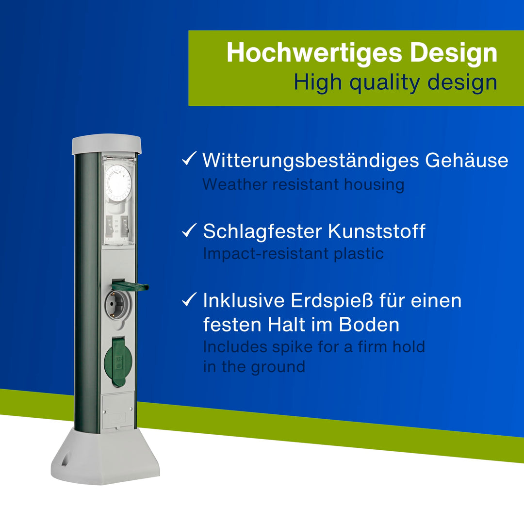 Gartensteckdosensäule 2-fach mit 24h-Zeitschaltuhr IP44 52cm - Bild 3