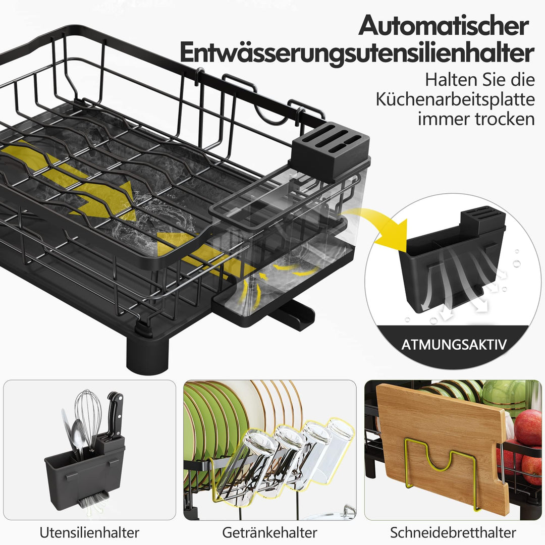 Geschirrabtropfgestell Edelstahl 2-stöckig mit Ablaufrohr Schwarz - Bild 2