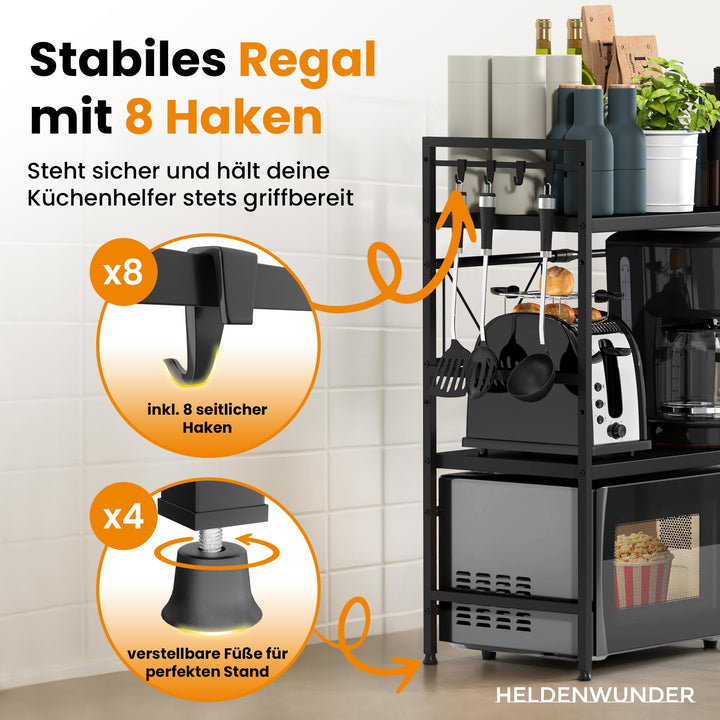 Mikrowellenregal Stahl höhenverstellbar 40-64 cm mit 8 Haken schwarz - Bild 4
