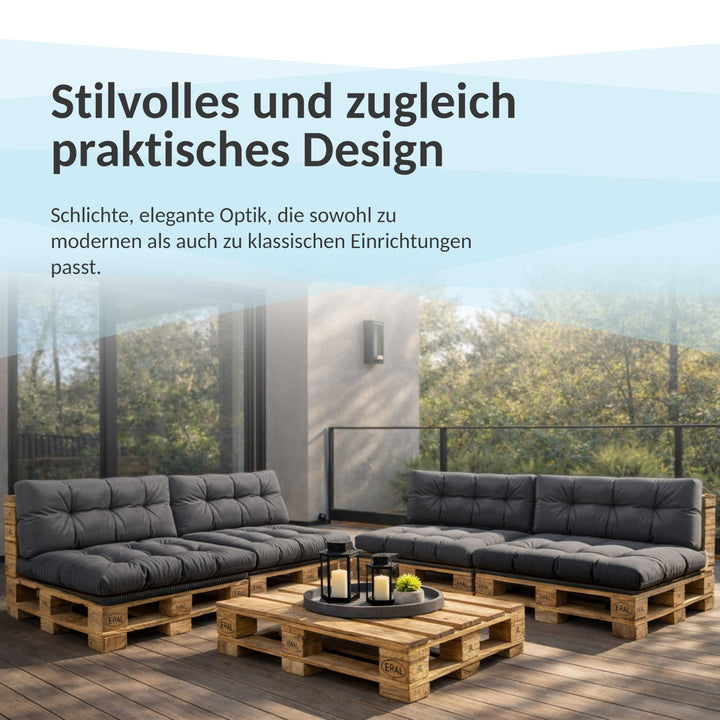 Palettenkissen 2er-Set 120x80 + 120x40 cm Anthrazit Outdoor - Bild 7