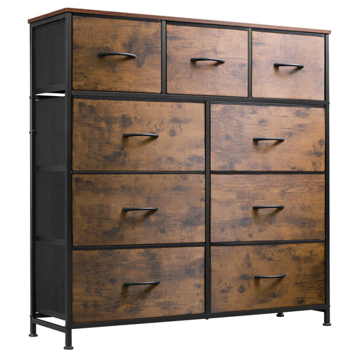 Kommode mit 9 Stoffschubladen Vintagebraun Schwarz Schlafzimmer