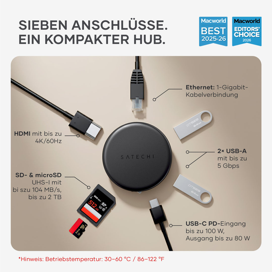 USB-C Hub 7-in-1 magnetisch 4K HDMI 100W PD für MacBook - Bild 2
