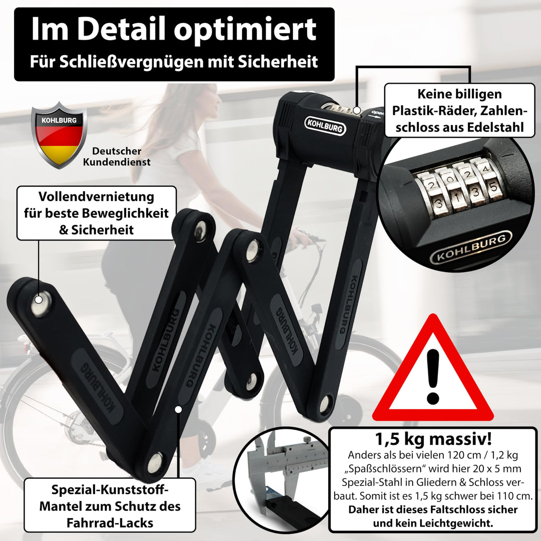 Faltschloss Fahrrad 110cm Zahlenschloss Edelstahl ADFC-zertifiziert - Bild 5