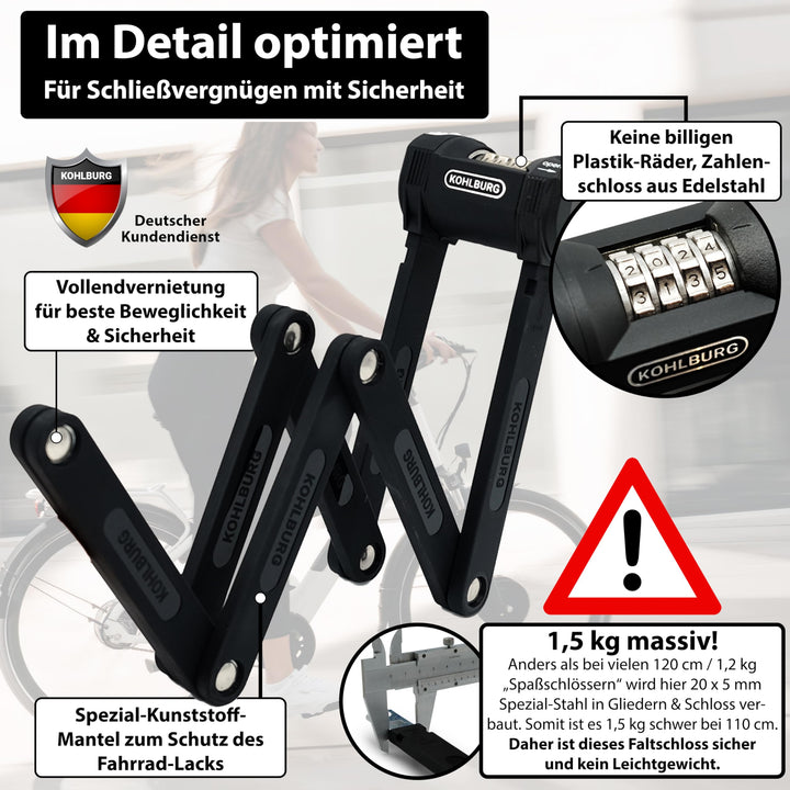 Faltschloss Fahrrad 110cm Zahlenschloss Edelstahl ADFC-zertifiziert - Bild 5