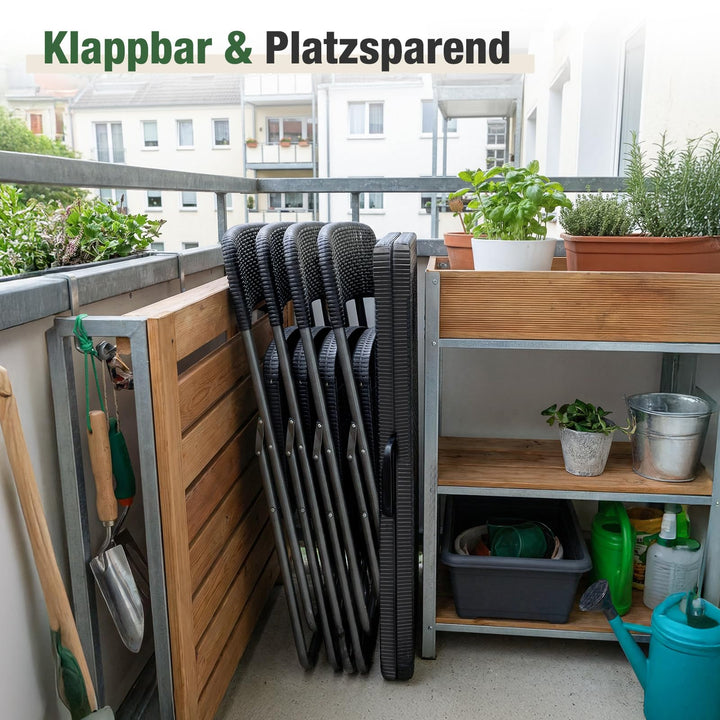 Gartenmöbel-Set 5-teilig Polyrattan Klappbar Schwarz für 4 Personen - Bild 3