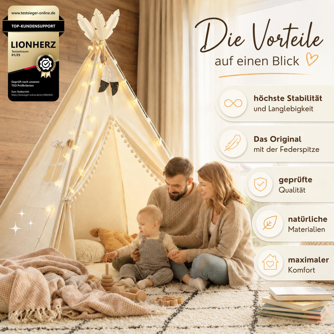 Tipi Zelt Kinder 100% Baumwolle mit Matte und Stabilisator Indoor - Bild 2