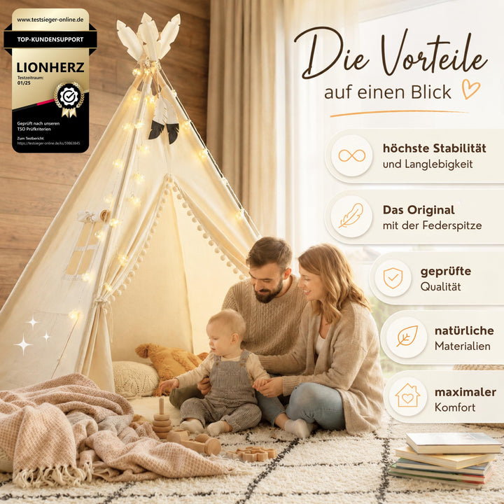 Tipi Zelt Kinder 100% Baumwolle mit Matte und Stabilisator Indoor - Bild 2