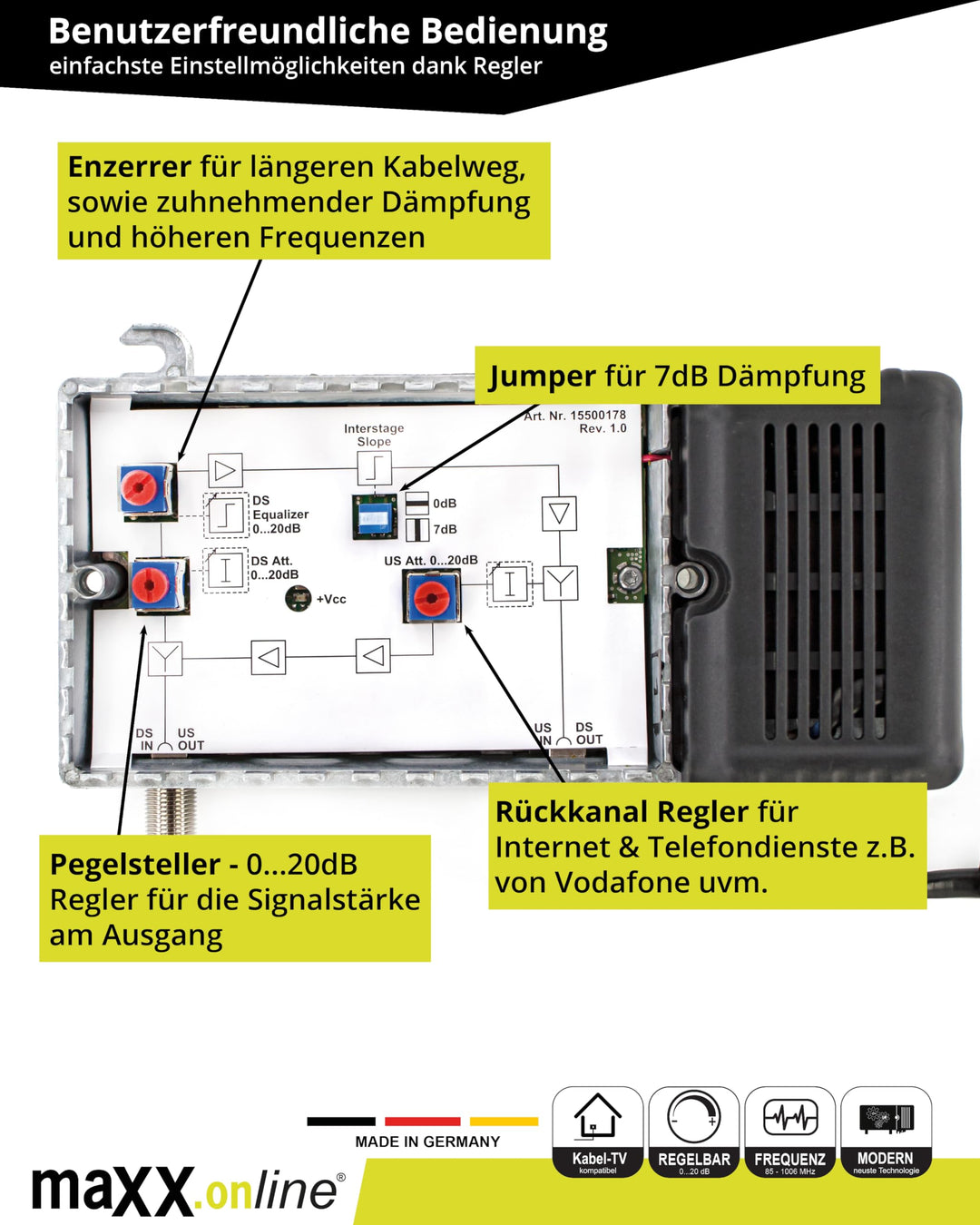 Antennenverstärker Kabelfernsehen DVB-C/T2 33 dB 85–1006 MHz - Bild 4