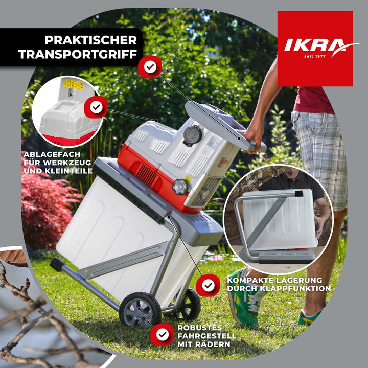 Elektro Walzenhäcksler 3000W mit 60L Fangbox für Äste bis 44mm - Bild 4