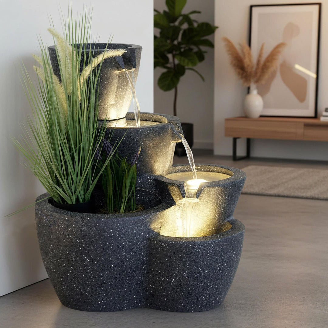 Terrassenbrunnen bepflanzbar mit LED-Beleuchtung 59 cm Springbrunnen