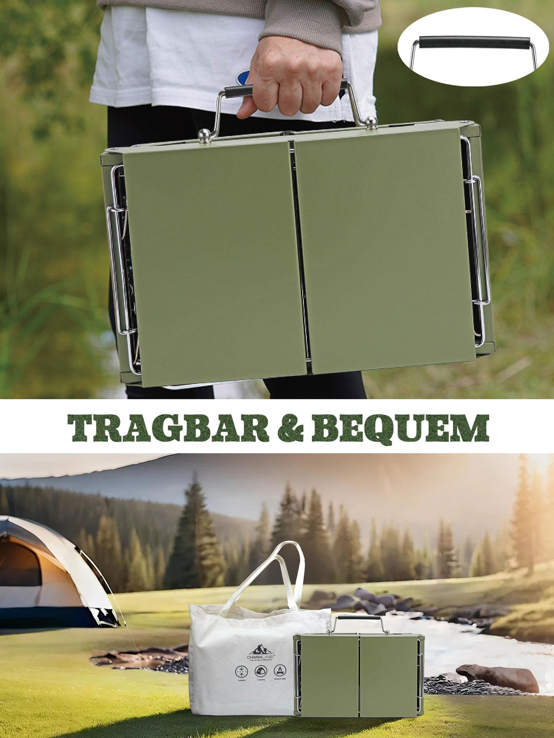 Klappbarer Holzkohlegrill 39x27 cm für Camping Balkon Picknick - Bild 5