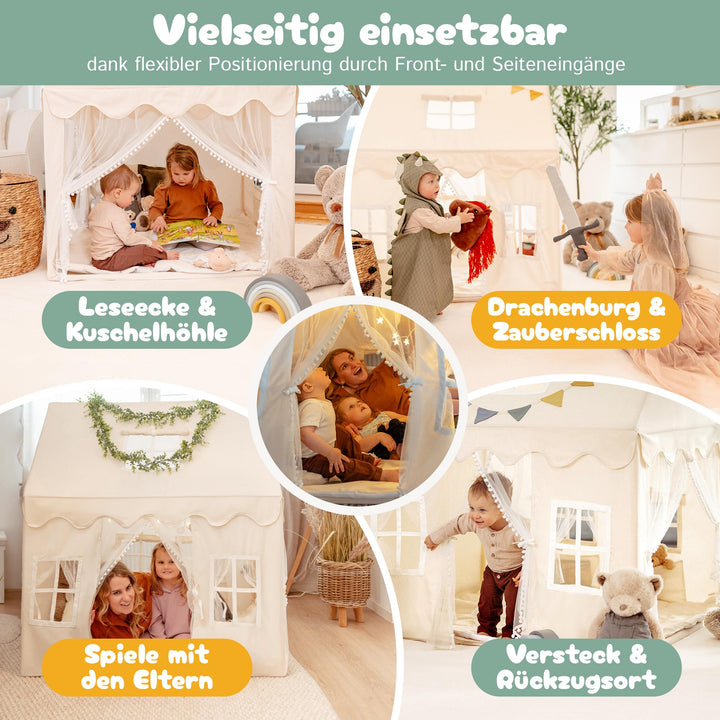 Kinderspielhaus Indoor Holz &amp; Stoff 120x107x140 cm mit 5 Fenstern - Bild 3