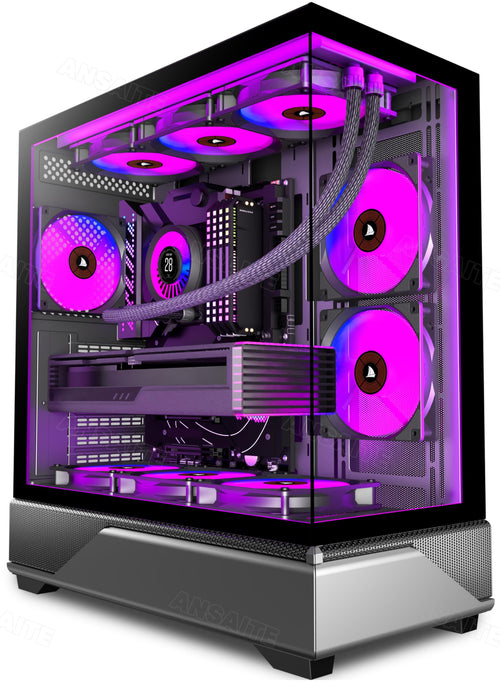 Mid-Tower PC-Gehäuse ATX 270° Panorama-Glas 6x ARGB-Lüfter USB-C