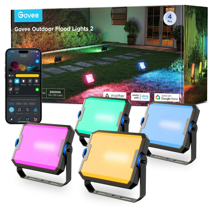 LED Flutlicht Aussen RGBIC 48W 4er-Set IP66 Smart WiFi Alexa