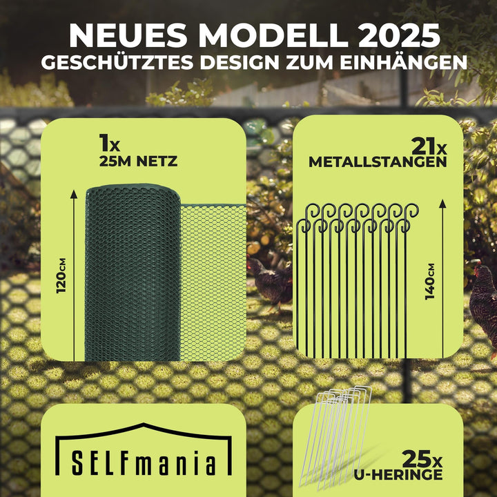 Hühnerzaun 25m x 120cm engmaschig mit 21 Stäben &amp; UV-Schutz - Bild 2