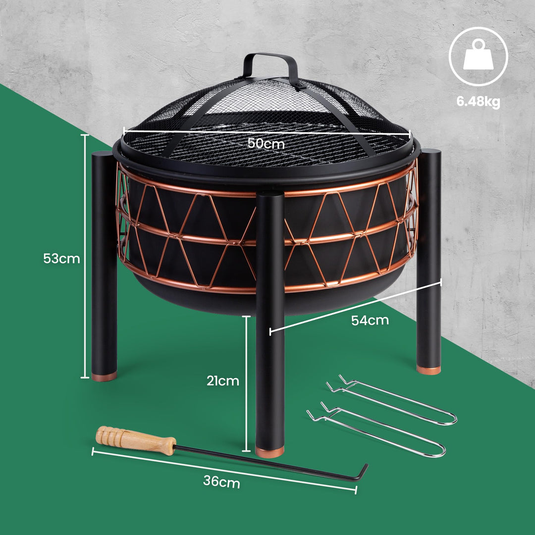 Feuerschale mit Grillrost und Funkenschutz Ø 54 cm Stahl Kupferdesign - Bild 5