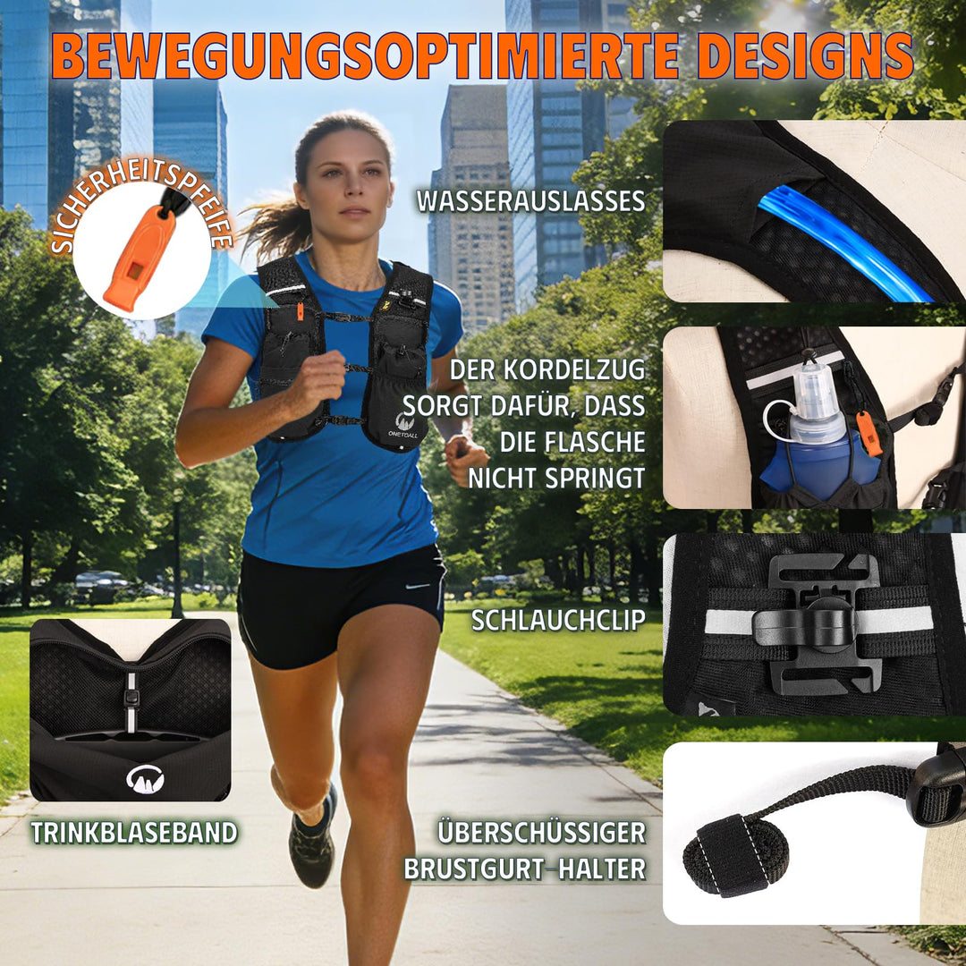 Laufweste mit 2L Trinkblase und 500ml Flasche, 10 Taschen, ultraleicht - Bild 3