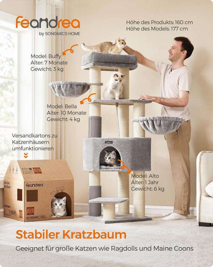 Kratzbaum mit 9 Kratzsäulen, 11 cm Stämme, 160 cm hoch für grosse Katzen - Bild 2