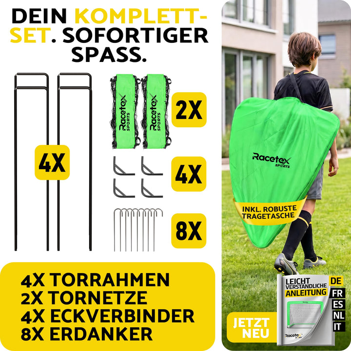 Fussballtor Kinder 2er Set faltbar mit Glasfaserstangen neongrün - Bild 4