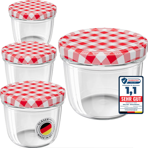 Einmachgläser 230ml Schraubdeckel rot kariert 100er-Set TO82
