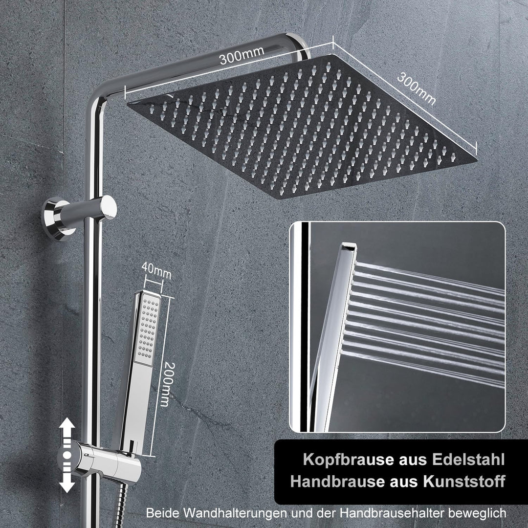 Duschsystem mit Regendusche 30x30cm Edelstahl und Duschstange Chrom - Bild 4