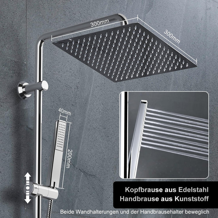 Duschsystem mit Regendusche 30x30cm Edelstahl und Duschstange Chrom - Bild 4